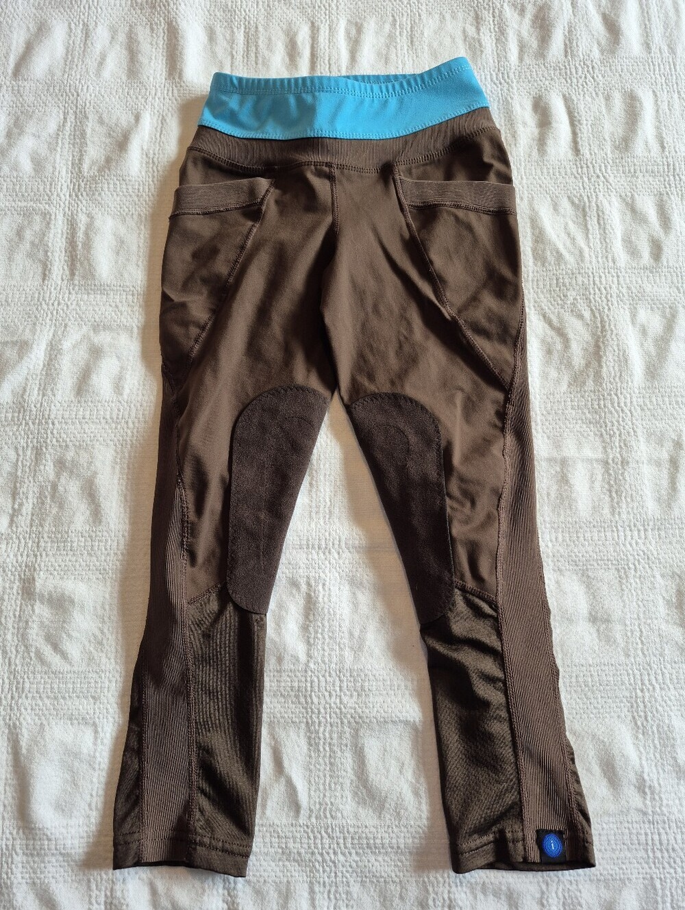 Irideon girls size small brown riding tights pants brown & turquoise VGUC